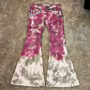 Free people pink & white tie dye flare jeans 31